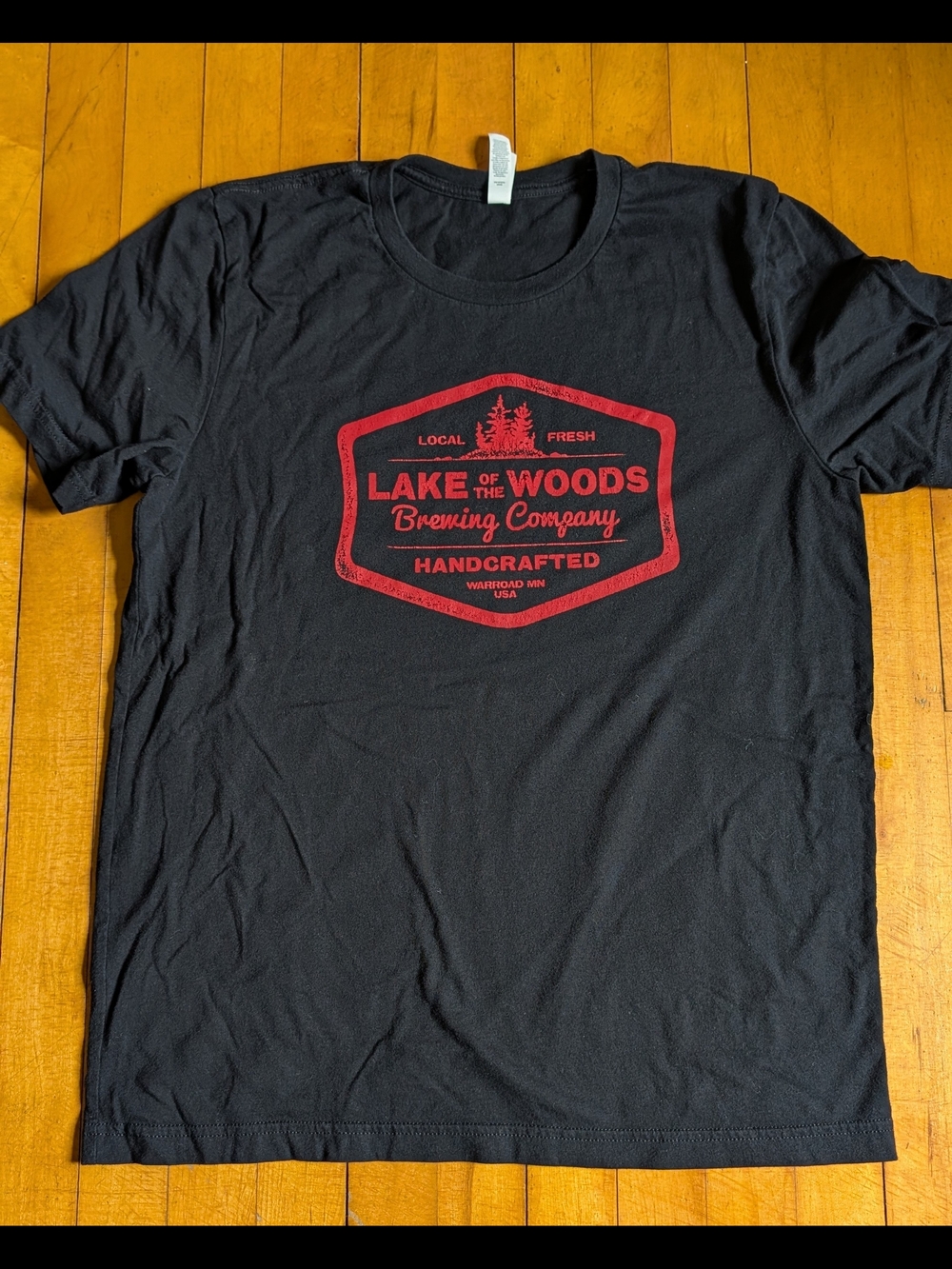 Bella Canvas Black Short-Sleeve Tee with Red Lake of the Woods Brewery Graphic